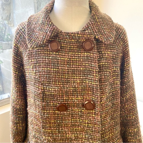 Kimchi & Blue Wool Blend Tweed Coat in Multicolor Brown Plaid, Size M - Picture 2 of 14